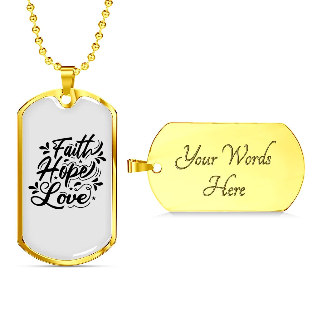 Hope Love Personalized Engraved Gold Dog Tag Necklace Custom Name Date Gift for